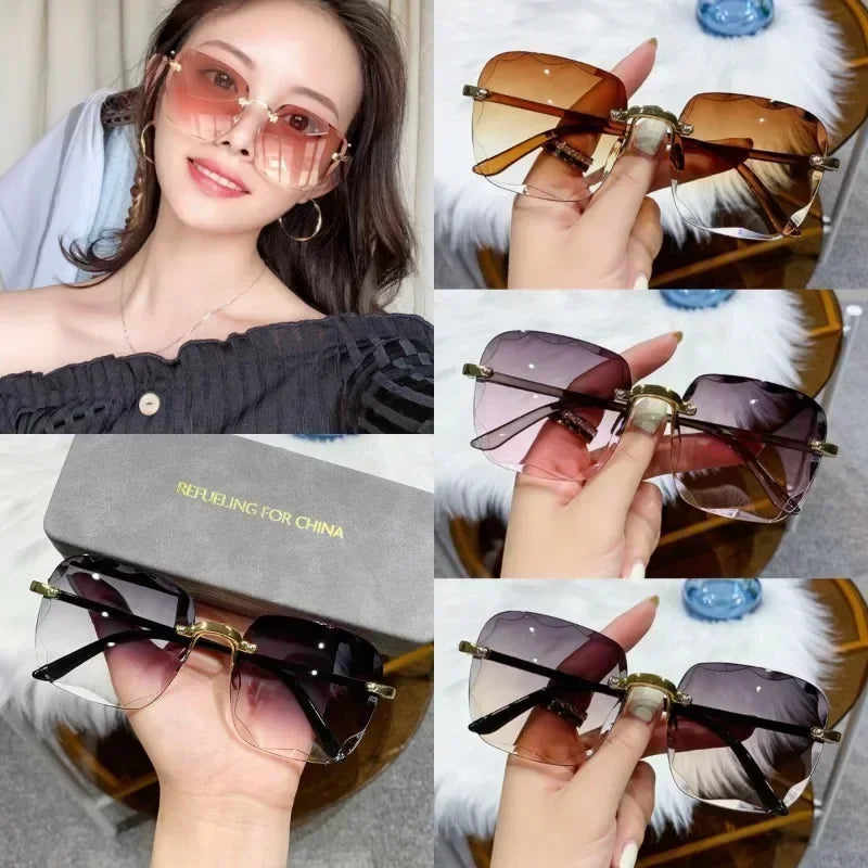 4PCS Square Sunglasses Woman Fashion Rimless Gradient Sun Glasses Ladies Frameless Gradient Mirror Shades Eyeglasses