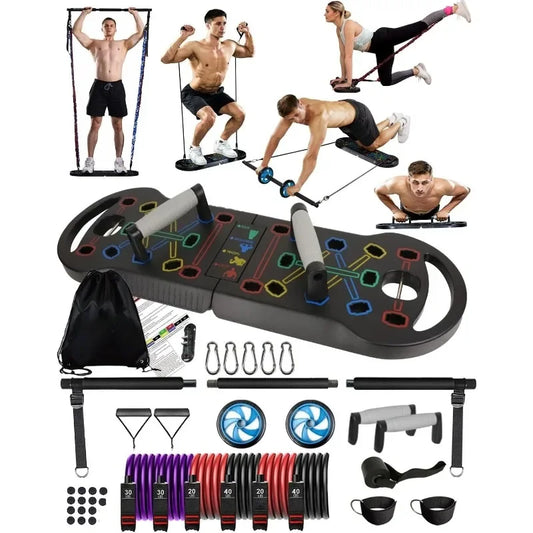 Authenticity guarantee.Portable Exercise Equipment with 16 Gym Accessories.20 in 1 Push Up Board Fitness,Resistance Bands with A