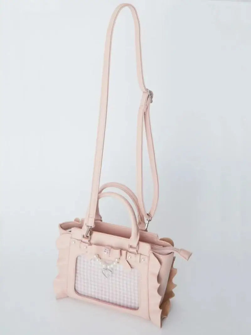 Harajuku Square Pink Ita Bag Women New Japanese Pearl Handle Messenger Bag Wallet Female Sweet Cute Crossbody Bags Aesthetic
