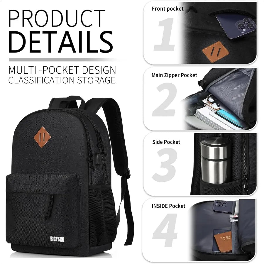 Backpack for Men Women Black School Backpack for Girls Boys Teens Backpacks for School Bookbag for College High Middle School B