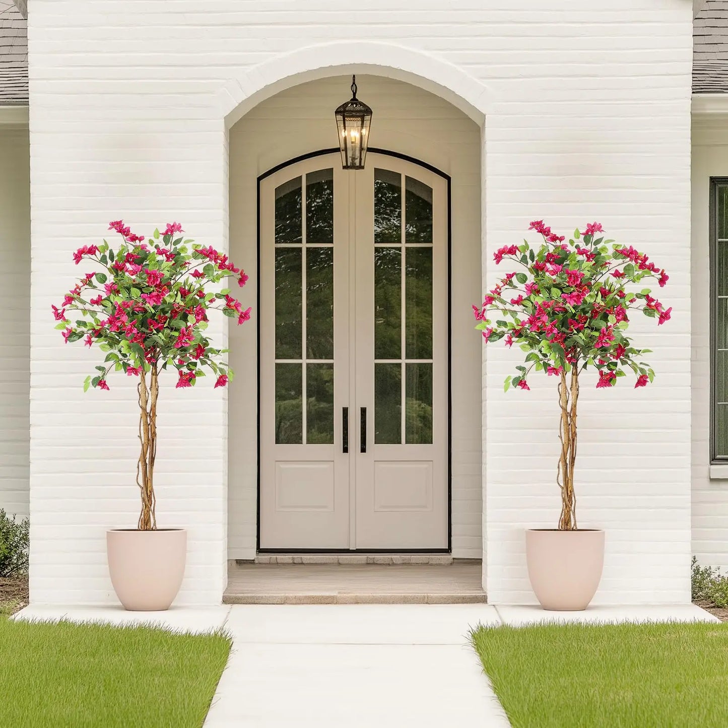 Artificial Bougainvillea Tree,Flower Trees Artificial Indoor,Fake Flower Tree with White Pot for Home Decoration, Artificial Flo