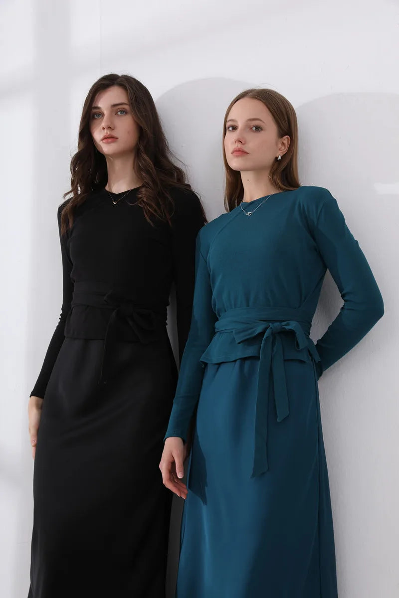 AS 2024 woman clothes thicken ribbing closed-fit wrap tops + Satin Adjustable straps dress (ship out in 1 day)