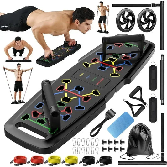 Hot Sellers.Portable Exercise Equipment,Pilates Bar and 20 Fitness Accessories with Resistance Bands and Ab Roller Wh.NEW