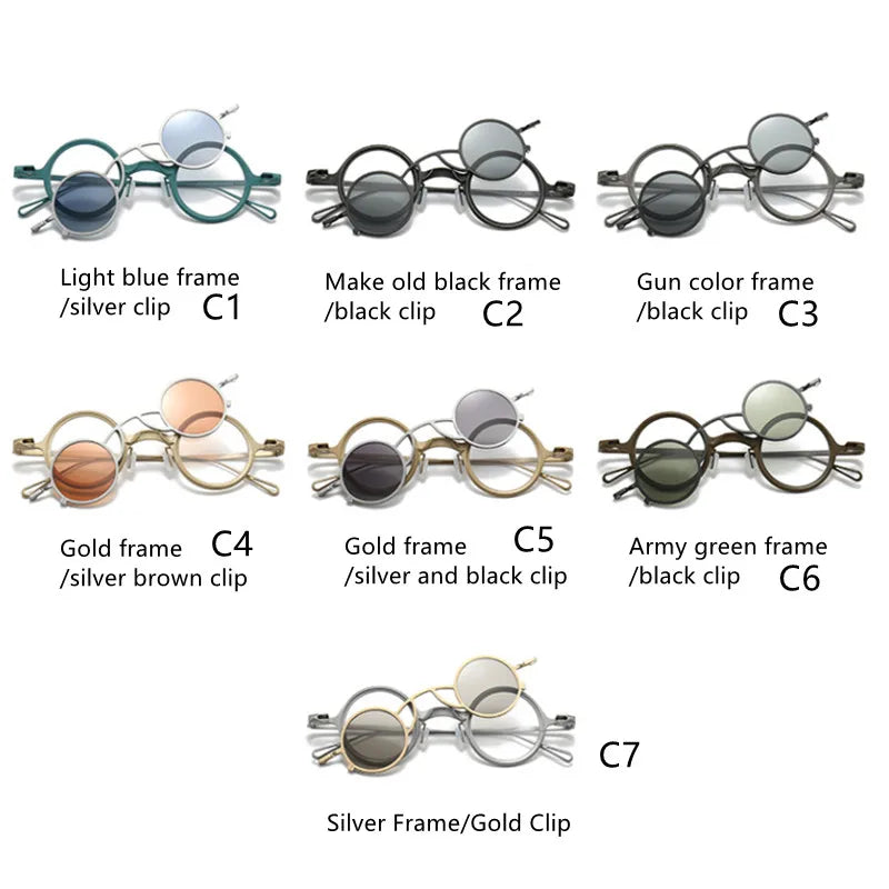 French Designer Brand Retro Round sunglasses Handmade Titanium Eyeglass Frames Men Women Eyewear With Clip Myopia Glasses Frame