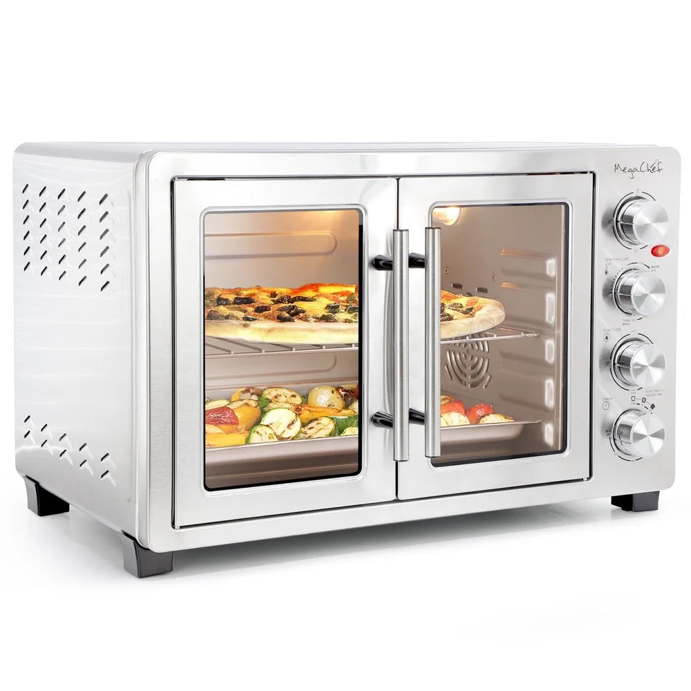 45 Quart Electric French Door Convection Oven with Rotisserie Timer Adjustable Temperature Bake Broil Toast Accessories Included
