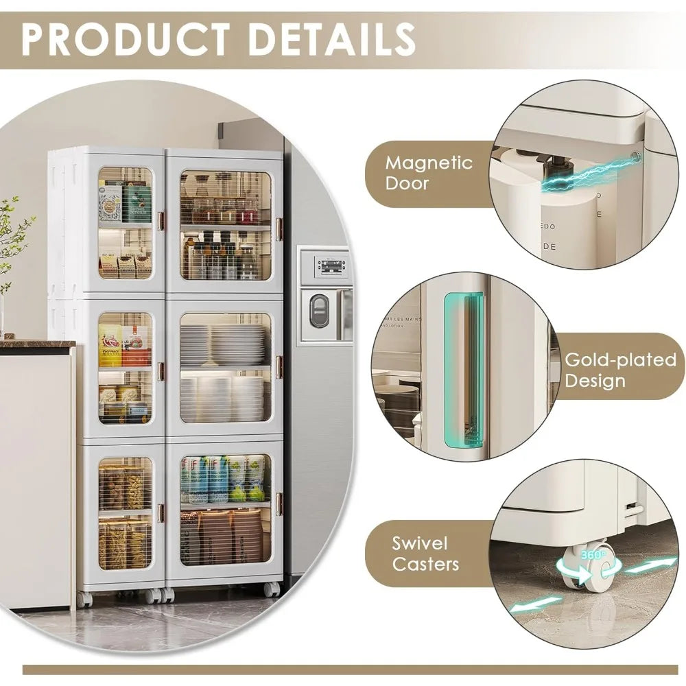 Multi-Tier Plastic Storage Cabinet with Adjustable Shelves, Mobile Wheels, and Magnetic Door Closure for Slim Bathroom Organizat