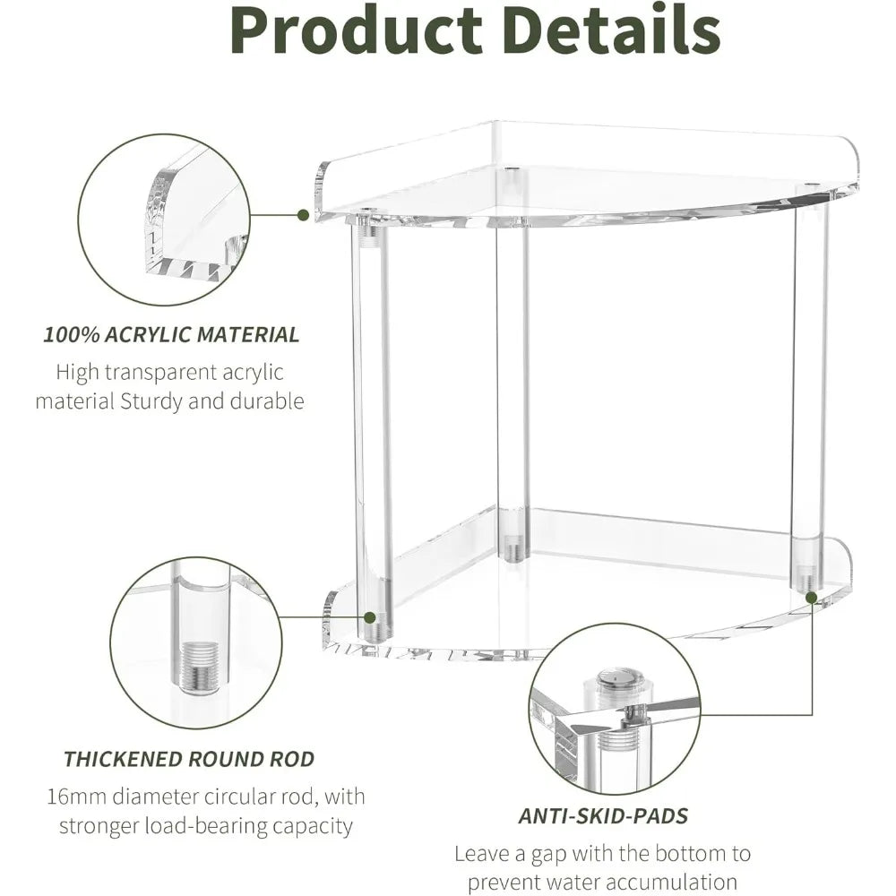 2 tier countertop corner organizer shelf 7x7x8 inch, acrylic bathroom organizer corner shelf for countertop, clear vanity storag