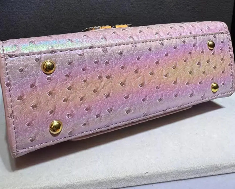 Diamonds Ostrich Pattern Leather Women's Handbags 2025 Spring/Summer New Tote Bag Single Shoulder Crossbody Bags