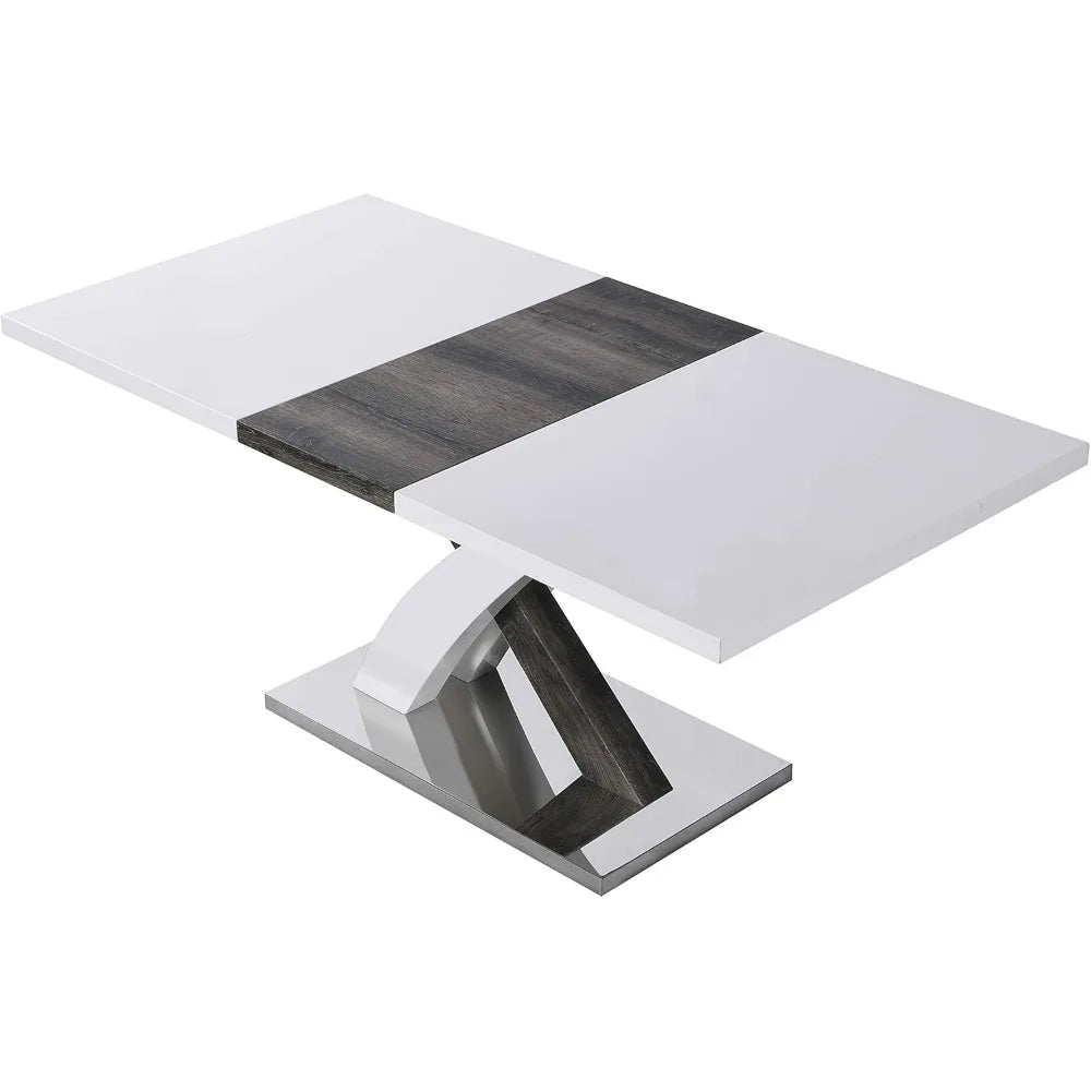 Stainless Steel Base White High Gloss Extendable Dining Table for 6-8 People