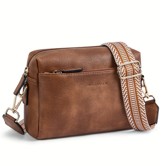 Stylish Crossbody Purse For Women - Retro Shoulder Bag With Wide Shoulder Strap and Triple Zip Cell Phone Handbag for Everyday U