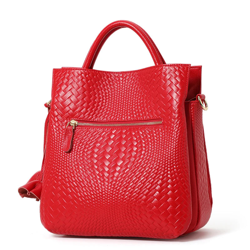 Aidrani Genuine leather fashion women's handbag large capacity luxury weaving patterns 100% soft cowhide bag