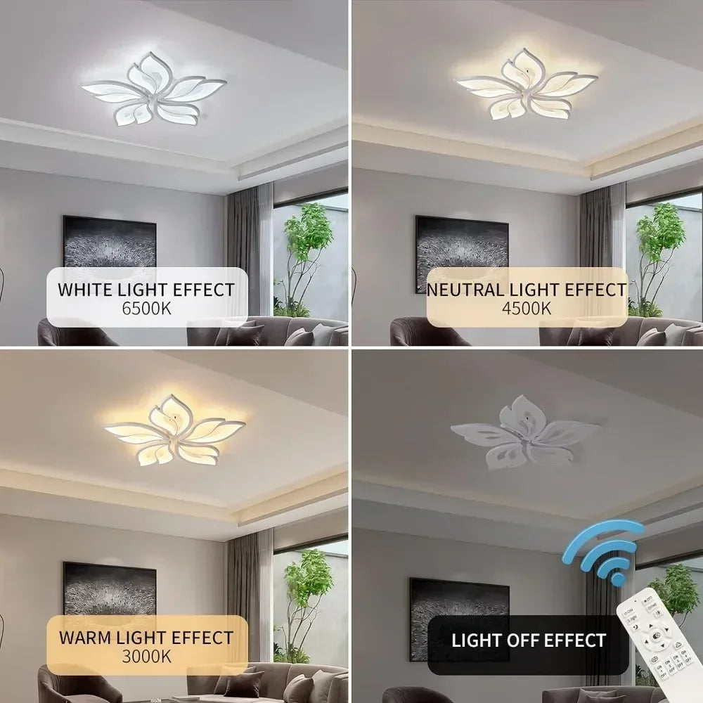 Modern Ceiling Light 60cm Dimmable LED Chandelier Flush Mount,Remote Control Acrylic Leaf Lamp Fixture for Living Room 60W
