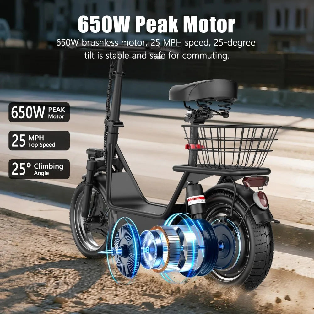 Electric Scooter for Adults, 650W/1000W Peak Motor, 20-25 MPH and 25/35Miles Long Range, 14" Foldable Commuting Electric