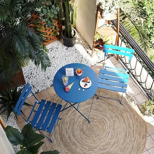 3-Piece Folding Bistro Set, 2 Chairs and 1 Table, Weather-Resistant Outdoor/Indoor Conversation Set for Patio, Yard, Garden-Whi