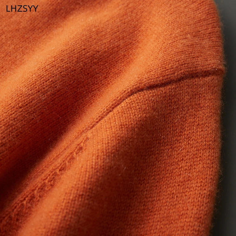 LHZSYY Men's Cashmere Sweater Autumn Winter New Semi-High Neck Pullover Warm Color Matching Knit Base Shirt Loose Thicken Jumper