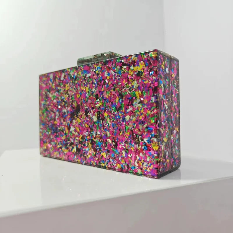 Shoulder New Wedding Sequins Chain Bag Acrylic Banquet Crossbody Clutch Evening Pink Handbag Purses Square Luxury Designer Bags