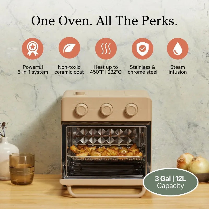 Oven | 6-in-1 Air Fryer & Toaster Oven with Steam Infusion | Compact, Countertop Friendly, Fast Preheat, Multif