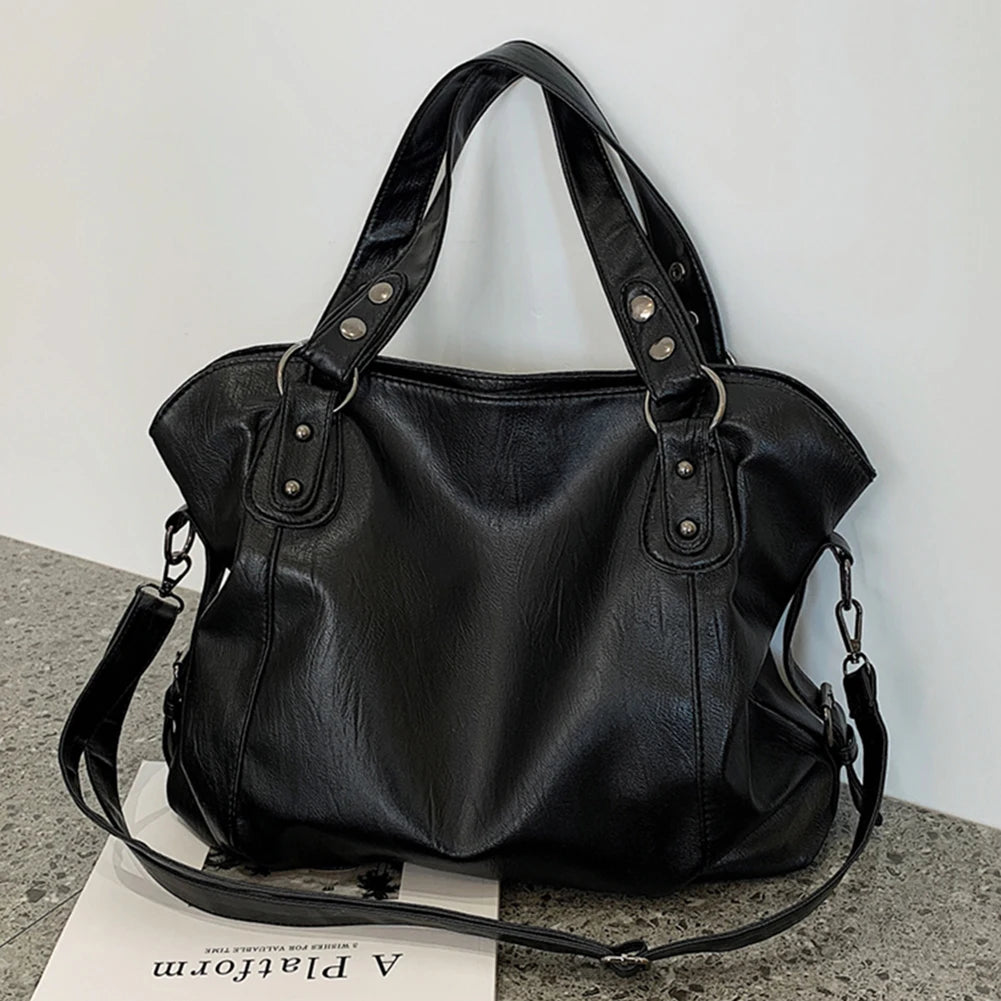 Women Shoulder Crossbody Bag Casual Retro PU Leather Hobos Crossbody Bag Solid Color Soft Female Travel Shopper Mommy Tote Bag