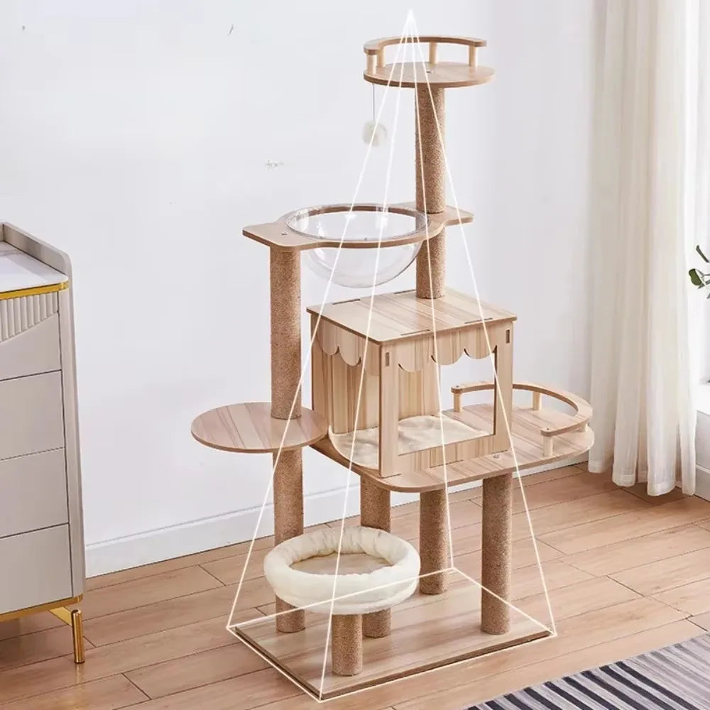 Adjustable Multi-Level Floor To Ceiling Cat Tower Cats Condo Pet Products with Scratching Post Hammock Cat Tree House Sisal Rope