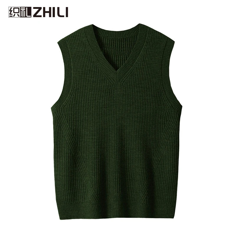 Autumn and winter New Men's V-Neck Knitted Vest Business Casual Classic Style Thick Sleeveless Sweater Vest Male Brand Clothing