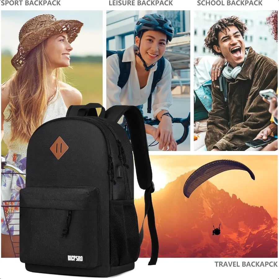 Backpack for Men Women Black School Backpack for Girls Boys Teens Backpacks for School Bookbag for College High Middle School B