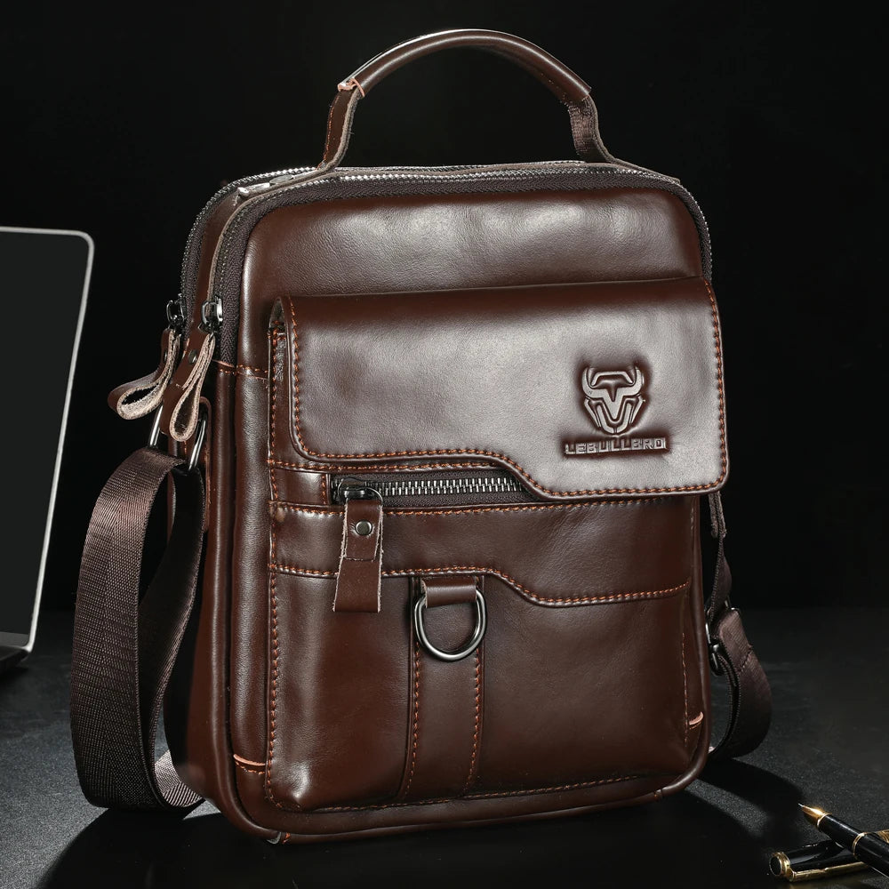 LEBULLBRO Mens Leather Shoulder Bag Medium Business Sling Bag Crossbody Bags
