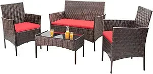 4 Pieces Outdoor Patio Furniture Sets Rattan Chair Wicker Set, Outdoor Indoor Use Backyard Porch Garden Poolside Balcony Furnit