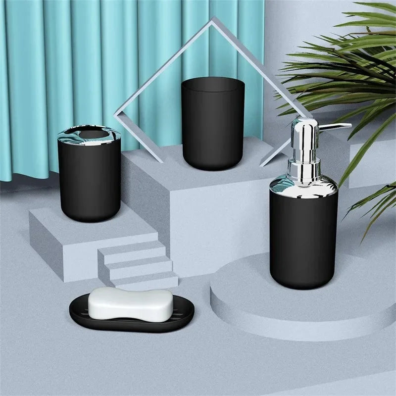 Wash Set Bathroom Decoration Accessories Lotion Bottle Soap Dish Mouthwash Cup Black Tray Household Bathroom Supplies