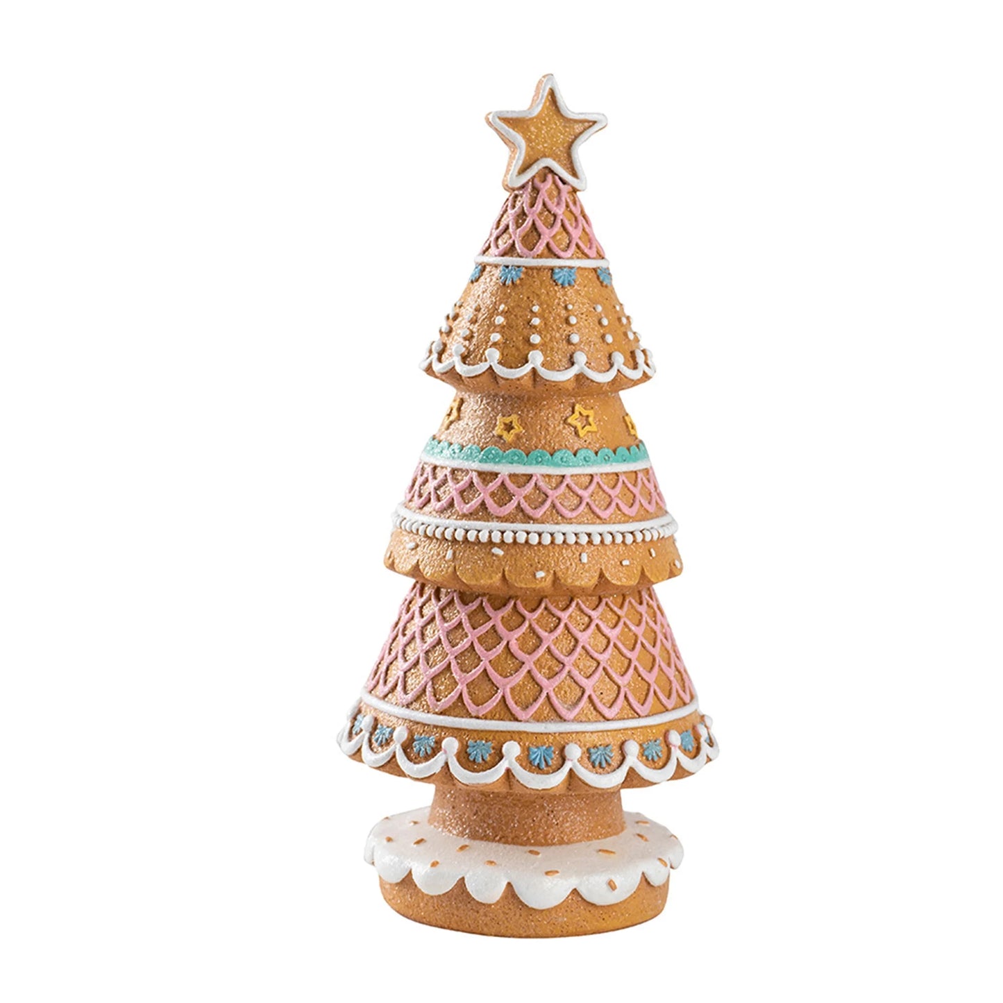 Resin Christmas Tree Figurine with Gingerbread House Design for Festive Home Decor - Small Desktop Holiday Decoration
