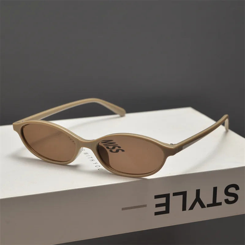 New Retro Oval Cat Eye Sunglasses for Women Y2k Trendy Small Narrow Sunnies 90s Designer Sun Glasses 20