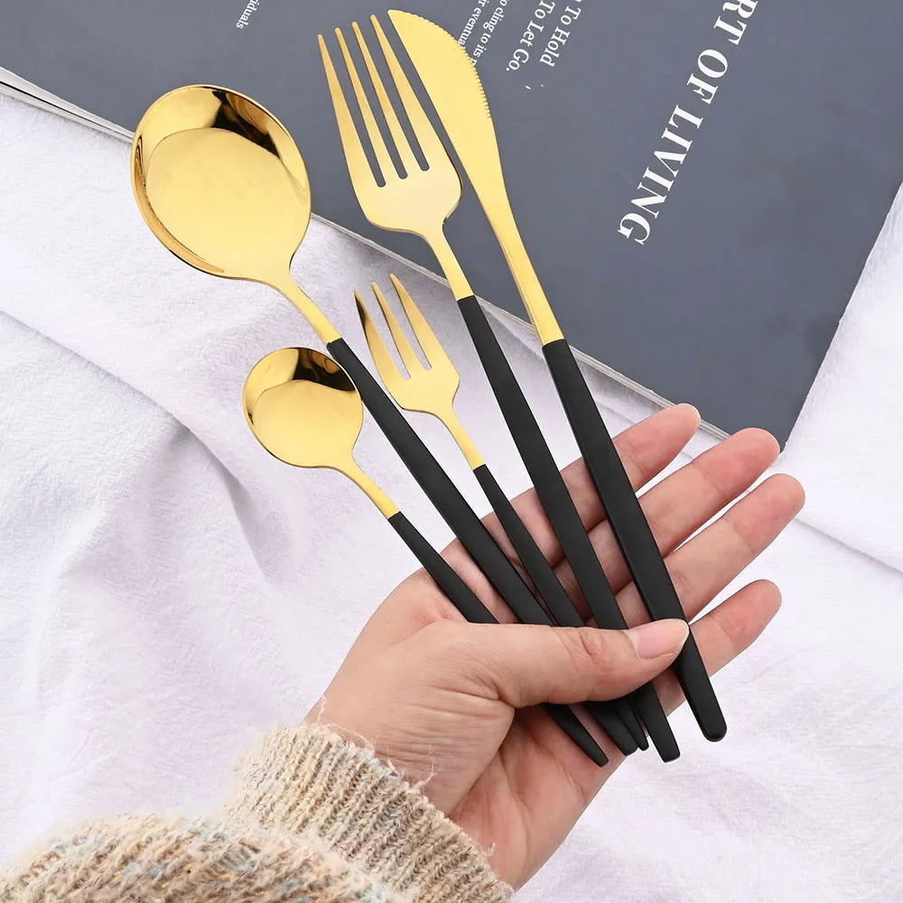 40Pcs Silver Tableware Set Stainless Steel Cutlery Western Dinner Knife Fork Spoon Dinnerware Teaspoons Fruit Cake Fork Kitchen