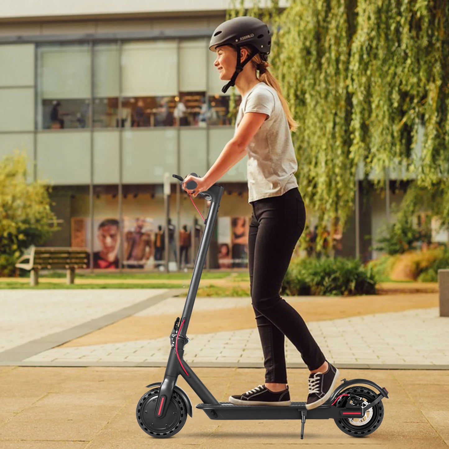 Commuter Electric Scooter - 500W Peak Power, Puncture-Proof Tires & Lightweight Aluminum Frame for Urban Riding-Black