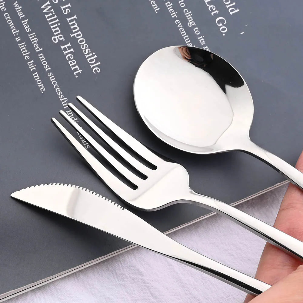 40Pcs Silver Tableware Set Stainless Steel Cutlery Western Dinner Knife Fork Spoon Dinnerware Teaspoons Fruit Cake Fork Kitchen