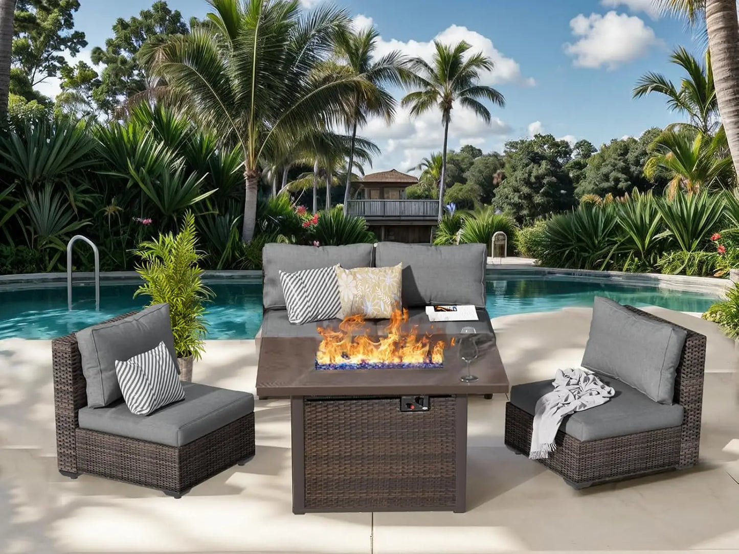 Patio Furniture Set 7 Piece Outdoor Wicker Sectional Sofa - All Weather High Backrest PE Rattan