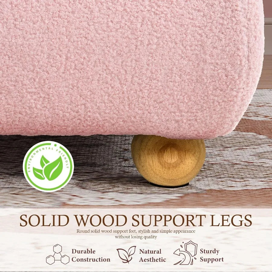 Pink Boucle Cloud Bed Frame with Soft Round Corner Headboard Twin Boho Cute Upholstered Beds with Fluffy Thickened Footboard So