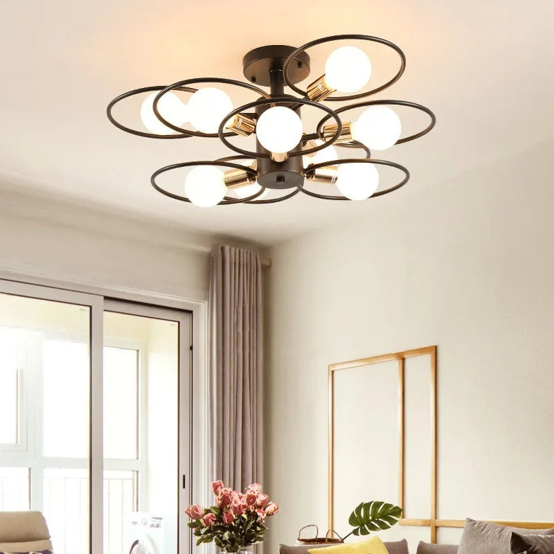 Nordic Iron Ceiling Lamp Multiple Heads Chandelier Living Room Suspend Master Bedroom Hanging Home Lighting Fixtures Lustre Lamp