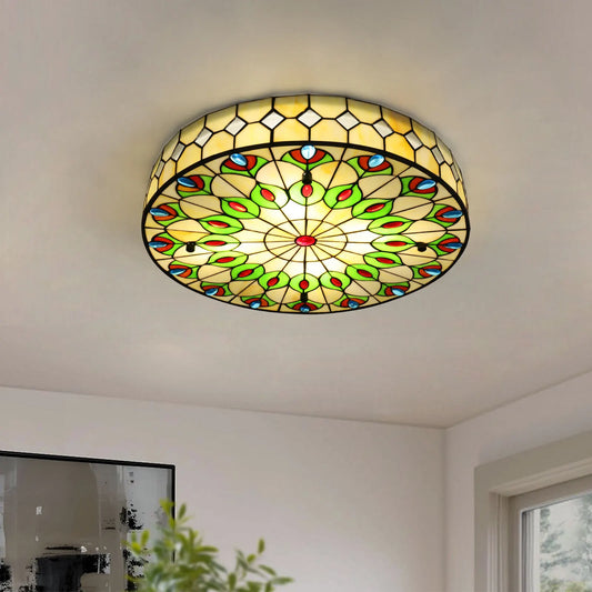 110V Flush Mount Ceiling Light, Stained Glass Ceiling Lamp for Bedroom New