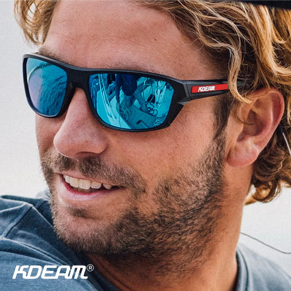 Kdeam 2025 Polarized Sunglasses for Men Women Fashion Unisex Brand TR90 Outdoor Eyewear For Fishing Driving Mirror Black lens
