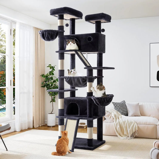 81 Inches Tall Cat Tree, Scratching Posts, Condo, Hammock, Scratching Board, Multi-Level Cat Tree House