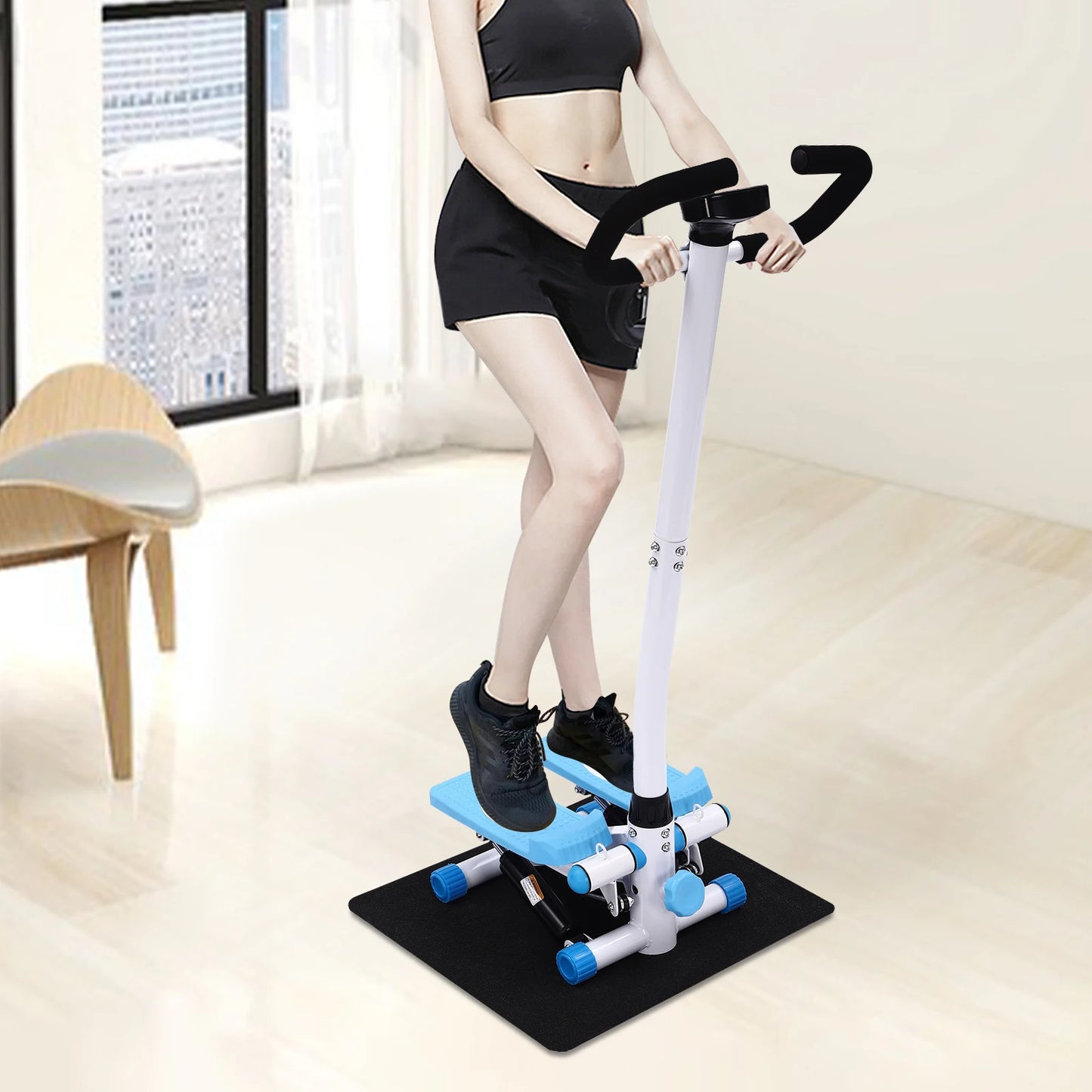 Fitness Stepper With Handlebars, Adjustable Height Hydraulic Stair Steppers with Resistance Band, Loading 150kg/330lbs