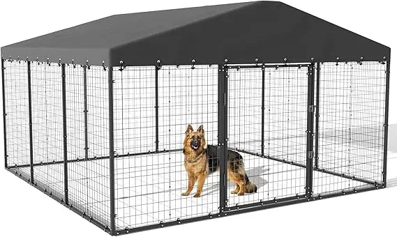 Large Outdoor Dog Kennel - 10x10x6, Heavy-Duty Galvanized Steel Construction, Double Lock Security