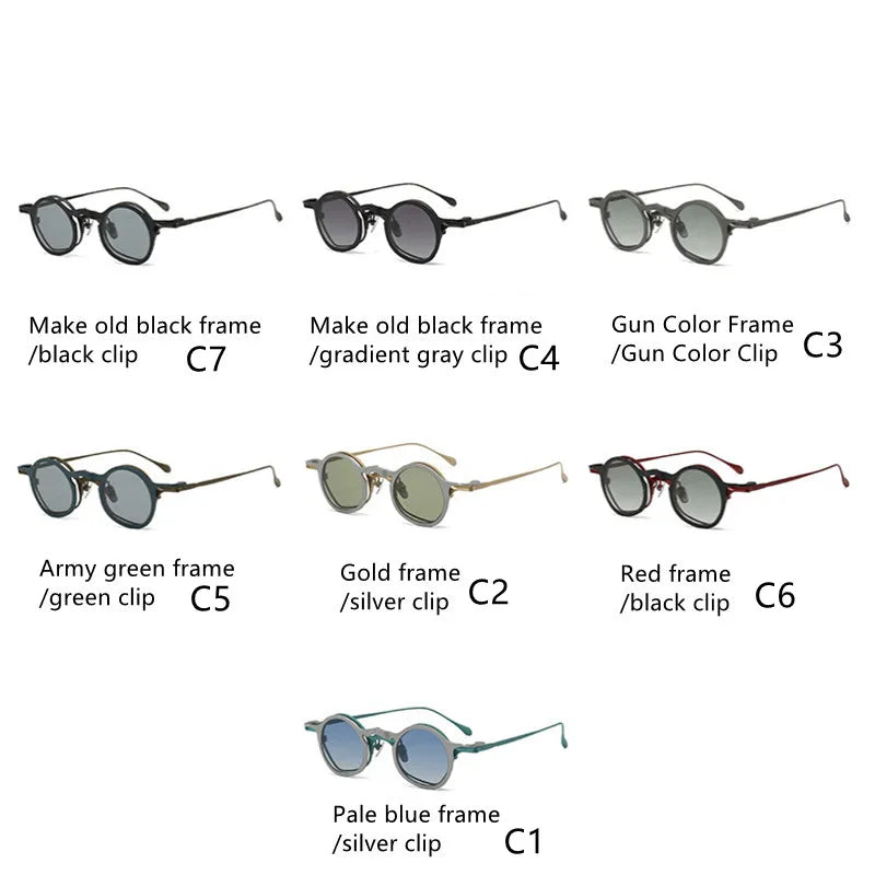 Top Quality Pure Titanium With Magnet Clip On Sunglasses Glasses For Men Women Ultra Light France Designer Round Eyewear Frame