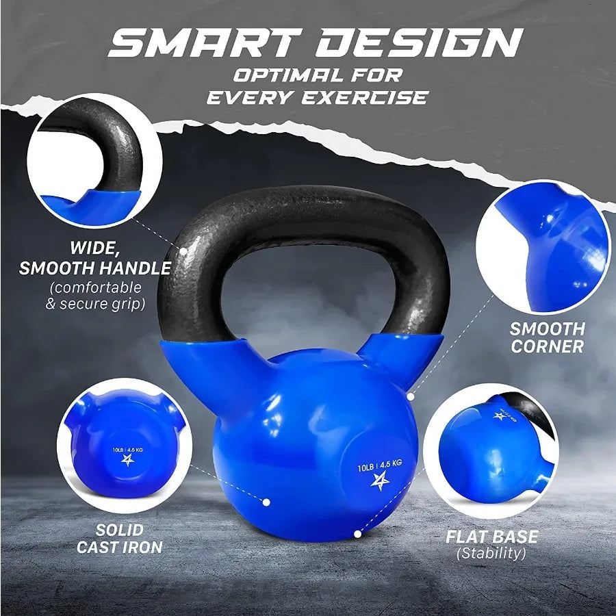 Yes4All 5100 LB Kettlebells Vinyl Coated Cast Iron for Dumbbell Weights Exercises Gym Fitness Full Body Workout Equipment Push