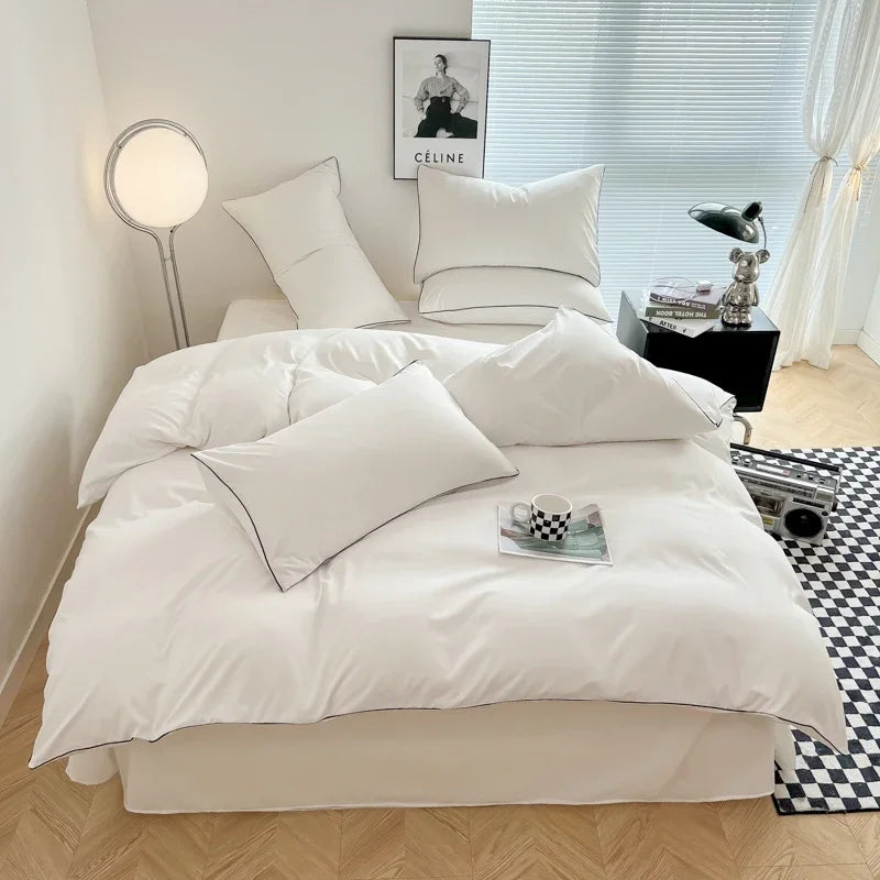 Black Color Bedding Set For Adults Simple Style Double Bed Sheet Sets Single/Queen/king Bed Cover Full Set Plain Bedding 이불세트