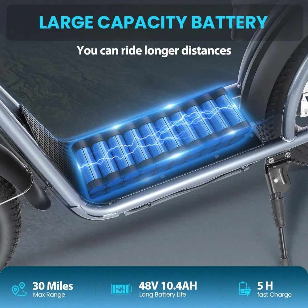 Peak 800W Foldable Electric Scooter Adults, 20" Fat Tire Electric Bike with 48V Battery, Up to 30Miles & 20MPH, Adult Electric