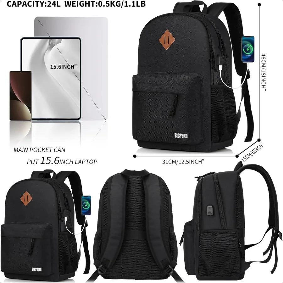Backpack for Men Women Black School Backpack for Girls Boys Teens Backpacks for School Bookbag for College High Middle School B