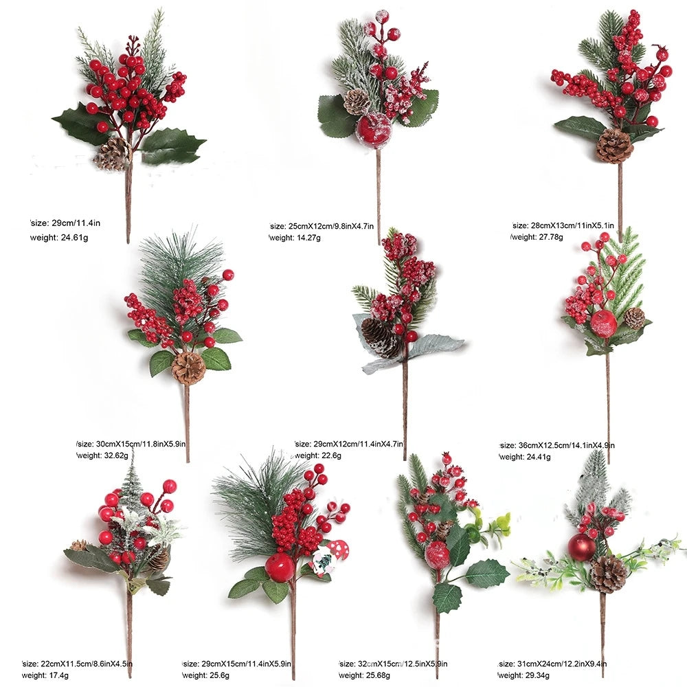 Artificial Red Berry Branch Fake Christmas Decoration Fake Plant Sprig Natural-Looking Pine Cone Decoration For Winter Decor