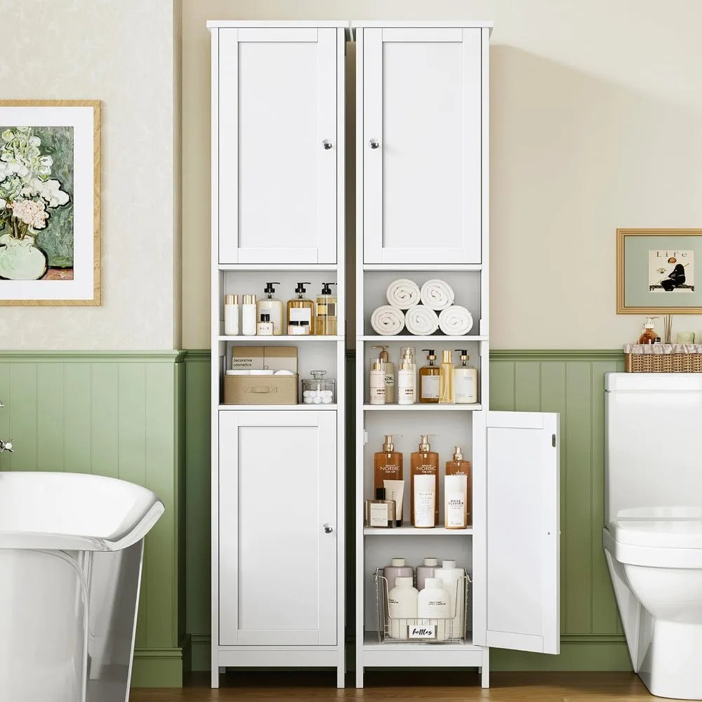 Space-Saving Tall Bathroom Cabinet with Adjustable Shelves and Doors for Small Spaces, Ideal for Living Room and Entryway Storag