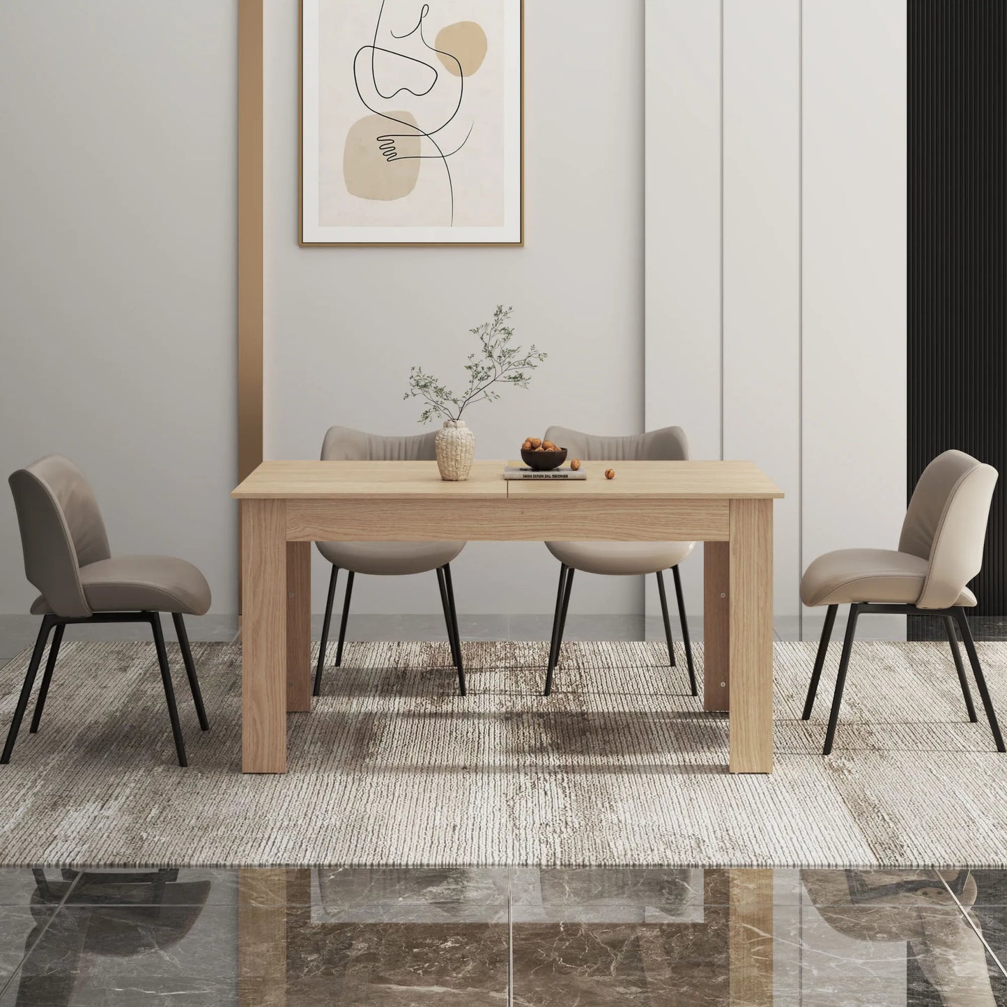 Extendable Dining Table for 6-10 Person, Wooden Dining Room Table, Modern Extendable Table for Gatherings, Meeting for Kitchens