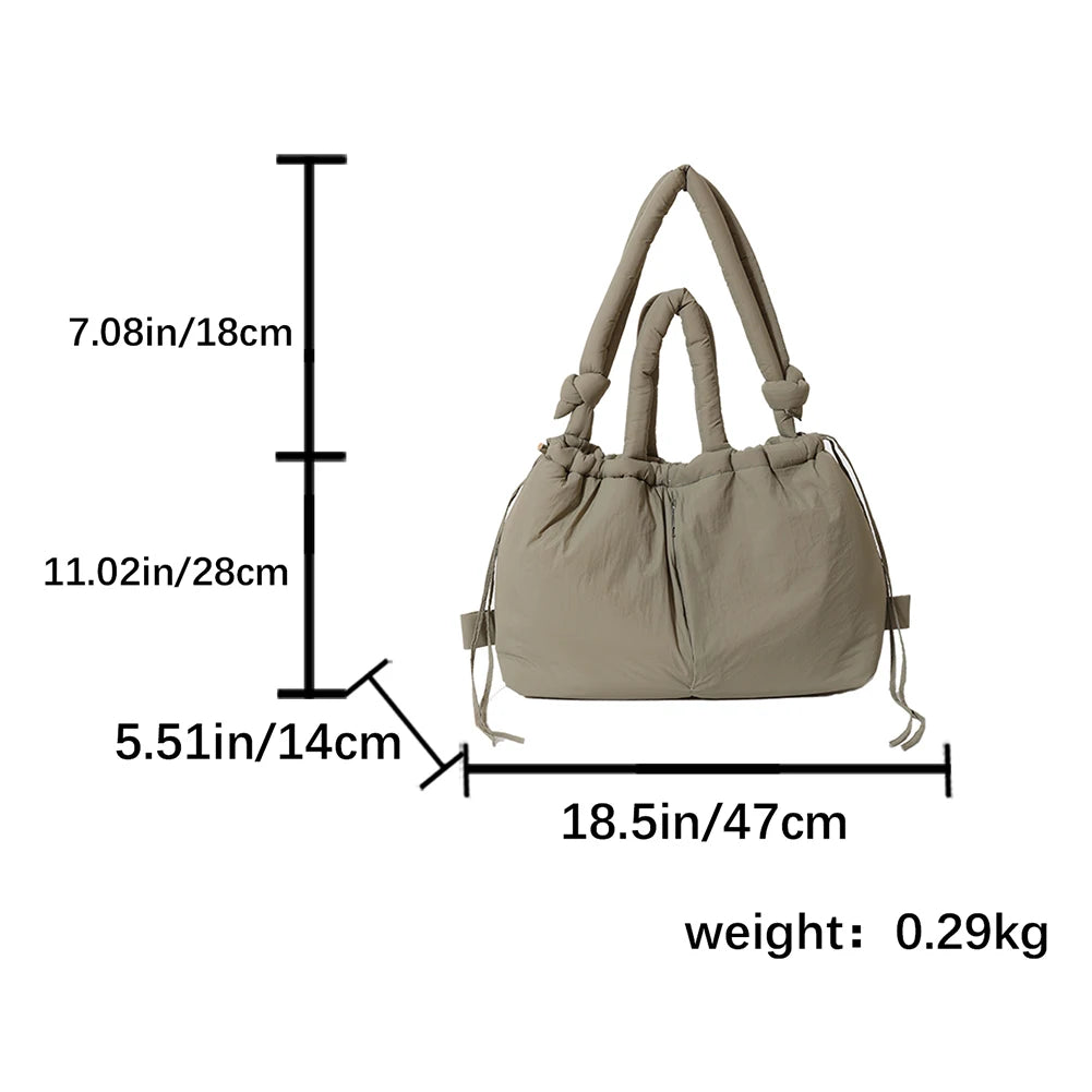 Puffer Tote Bag for Women Adjustable Strap Shoulder Bag Nylon Large Capacity Puffy Purse for Shopping Travel